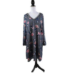 Luxology Shift Dress Blue & White Floral Embroidery Long Sleeves size 14